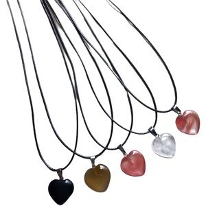 Heart Shape Pendant on Black Rope Chain  NEW